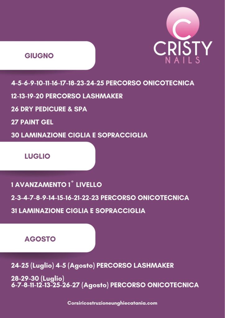 Cristina Porto Corsi Unghie Catania Giugno Luglio 2025